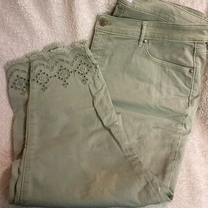 Loft Plus size 18 Mint/Sage Green Crop Detailed Jeans